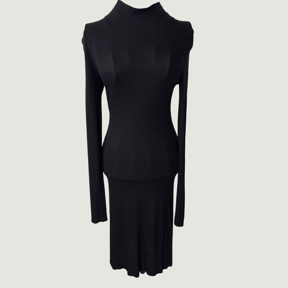 3333 | BCBGMAXAZRIA Ribbed Mock Neck Bodycon Knit Dress Black Womens S AAG6J671